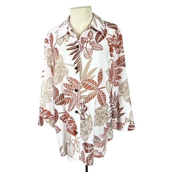 Alfred Dunner blouse sheer Fall leaves size 16 office mature Plus - Picture 1 of 9